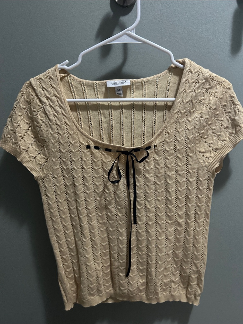 Knit Scoop Neck Short Sleeve Blouse - Cream